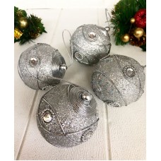 4'lü Luxury Seri Cici Top Ağaç Süsü Gümüş